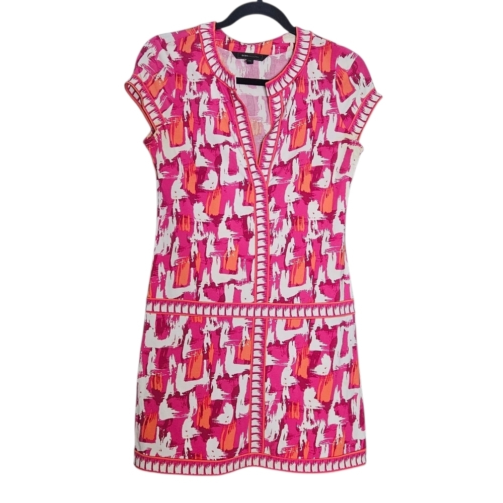 BCBGMaxAzria Pink Orange Retro Print Drop Waist Mini Dress Begonia Combo XXS - Picture 2 of 7
